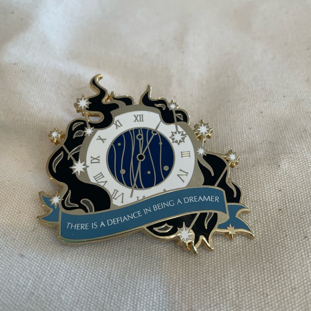 Strange the Dreamer Blue and Gold Enamel Pin with Dreamer Quote